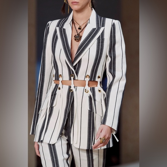 Alexander McQueen Striped Cotton & Linen Jacket with Eyelets in Ivory Size XS - Picture 7 of 10